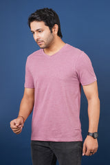 Men's Burgundy Melange V-neck T-shirt