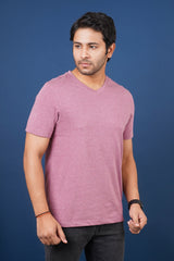 Men's Burgundy Melange V-neck T-shirt