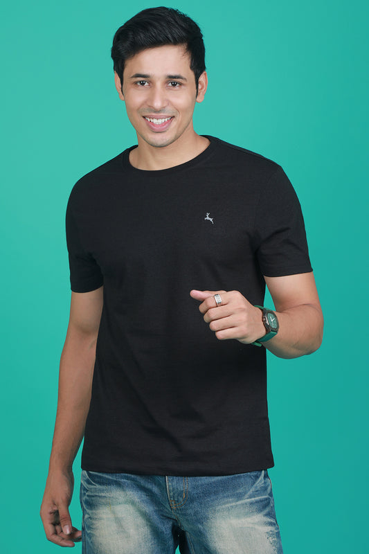 Men's Black OE  Round Neck T-shirt with Logo