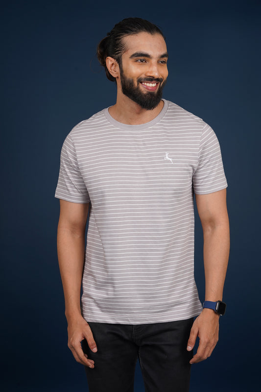 Men's Gull Grey striped round neck t-shirt