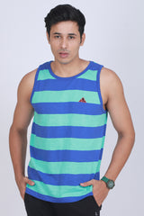 Men's Royal Blue/Lt.Green Single Jersey Sleeveless Striped T-shirt