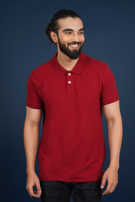 Men's Burgandy core lycra pique polo t-shirt