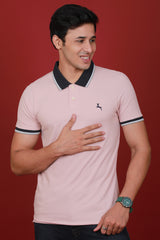 Men's Old Pink Lycra Pique Polo Tipping Collar T-shirt