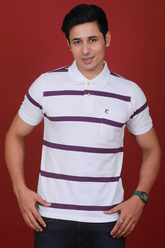 Men's Imperial Purple/White Striped Pique Polo T-shirt