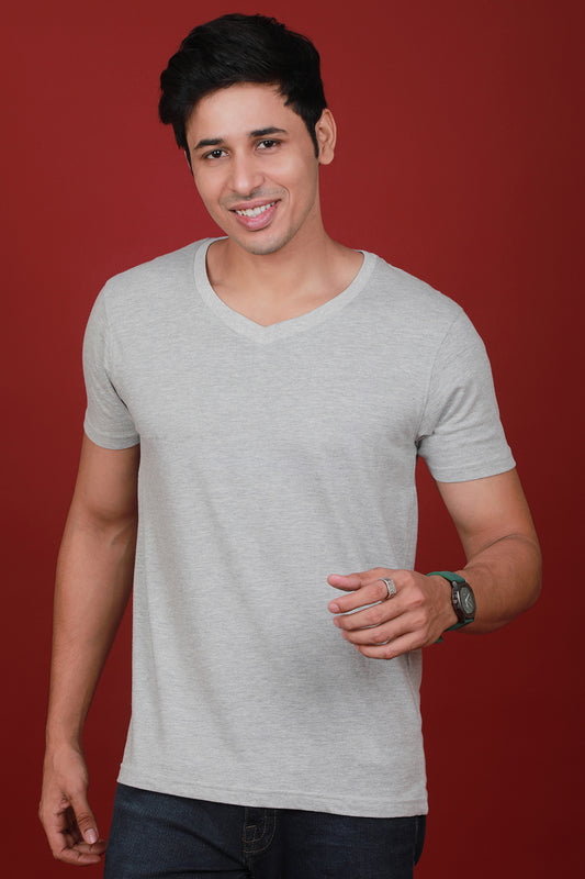 Men's Grey Melange V-neck T-shirt