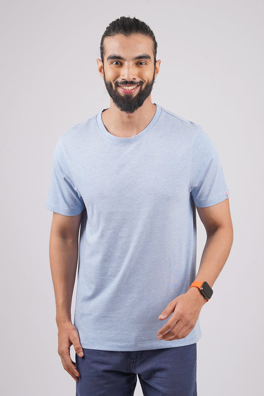 Men's Blue Melange Round Neck T-Shirt