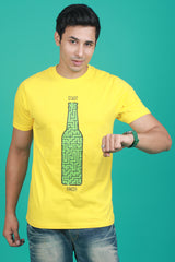 Men's Yellow Printed Single Jersey Round Neck T-shirt