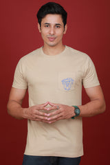 Men's Sandal Single Jersey Printed Round Neck T-shirt With Pocket