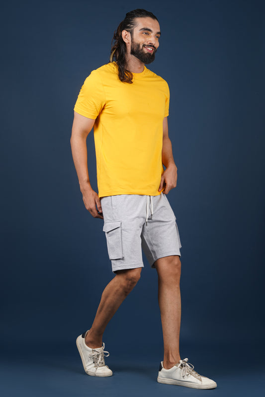 Men's Grey Melange Cargo Shorts with Logo