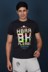 Men's Black Printed Single Jersey Round Neck T-shirt