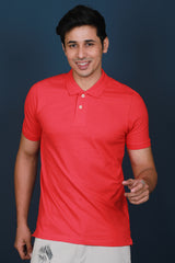 Men's Coral Lycra Pique Polo T-shirt