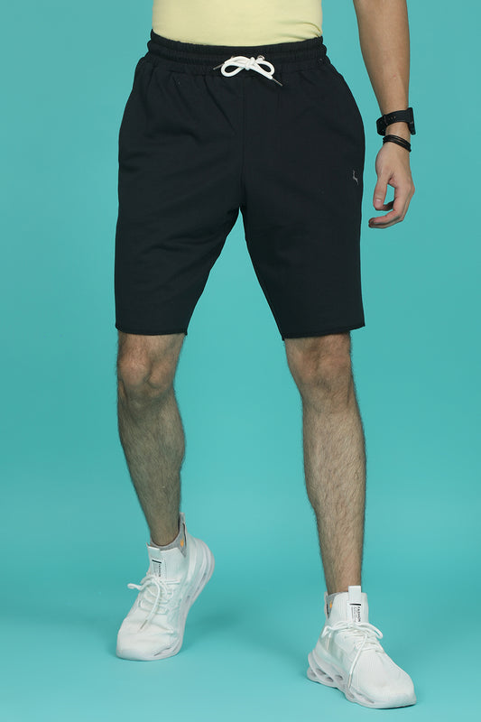 Men's Black Raw Edge Shorts with logo