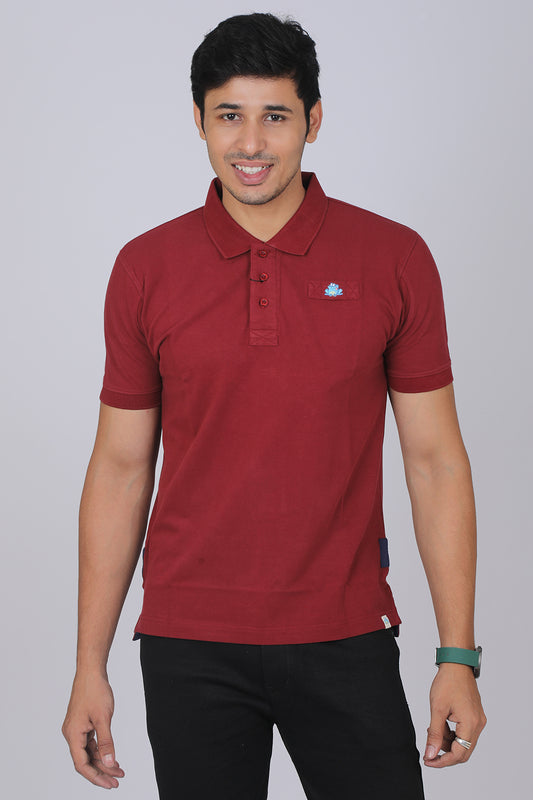 Men's Maroon Core Lycra Pique Polo T-shirt