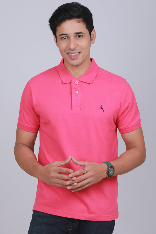 Men's Pink Core Pique Polo T-shirt with Logo Embroidery