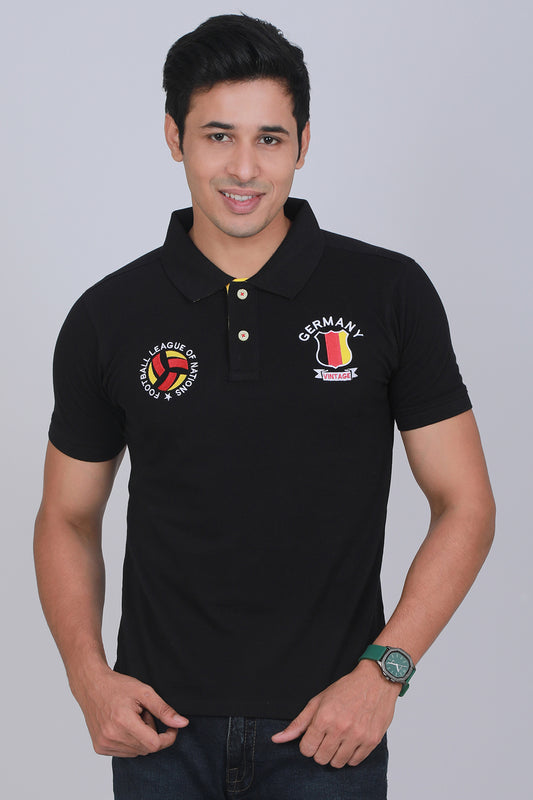 Men's Black Cut & Sew Pique Polo T-shirt