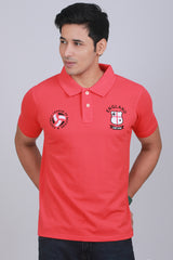 Men's Red Cut & Sew Pique Polo T-shirt