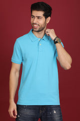 Men's Mid Night Blue Enzyme Wash Pique Polo T-shirt