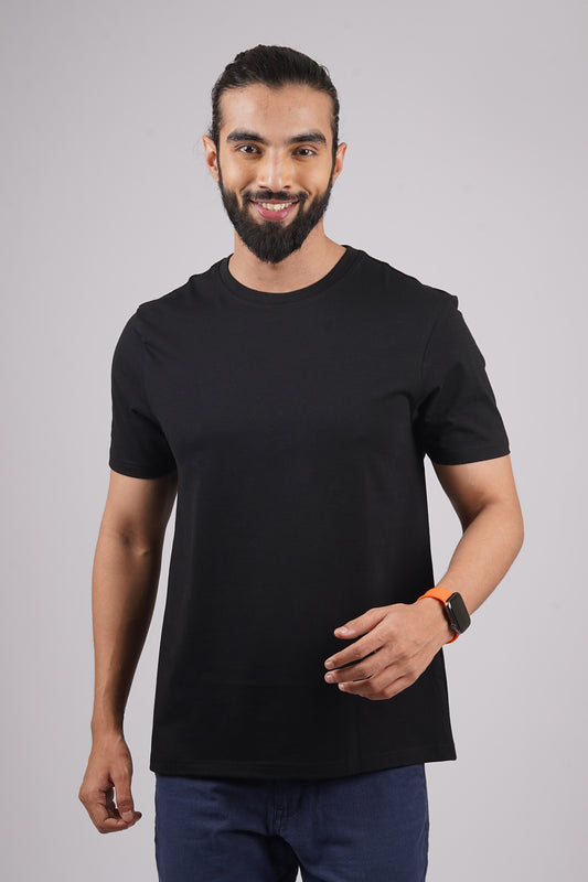 Men's Black Lycra Single Jersey Round Neck T-shirt