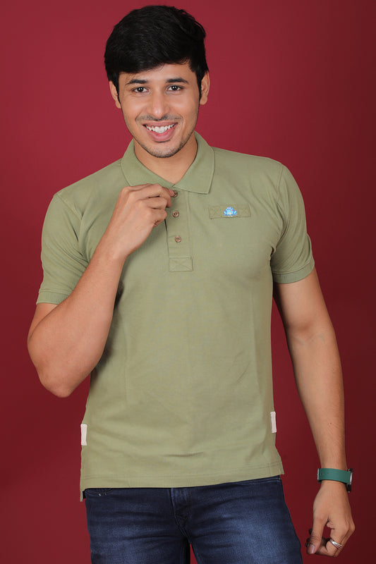 Men's Olive Green Core Lycra Pique Polo T-shirt