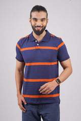 Men's Navy/Orange Striped single jersy polo t-shirt