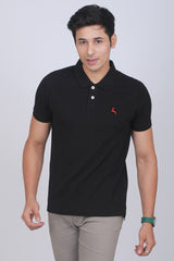 Men's Black Core Pique Polo T-shirt with Logo Embroidery