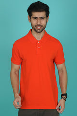 Men's Dark Orange Enzyme Wash Pique Polo T-shirt