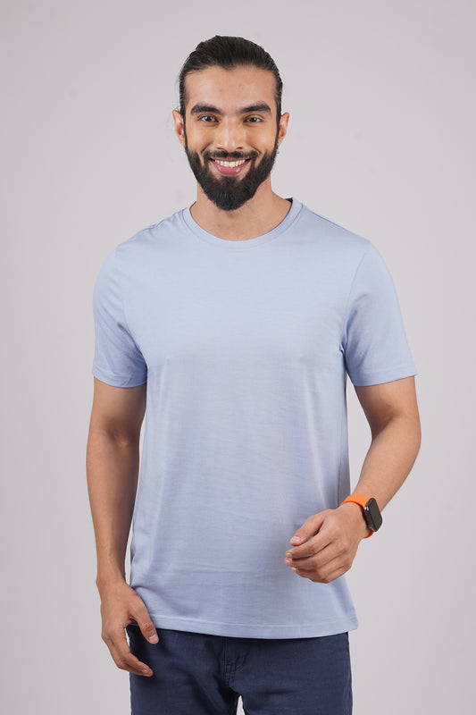 Men's Light Blue Melange round neck t-shirt