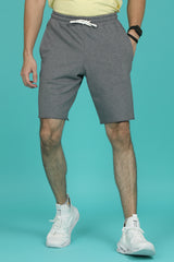 Men's Anthra Melange Raw Edge Shorts with Logo