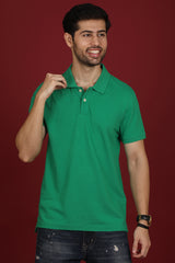 Men's Green Enzyme Wash Pique Polo T-shirt