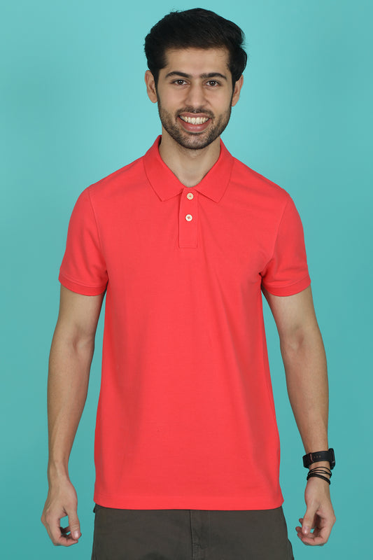 Men's Dark Pink Enzyme Wash Pique Polo T-shirt