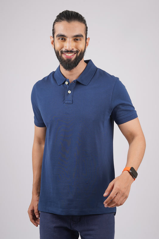 Men's Navy Core Lycra Pique Polo T-Shirt