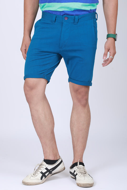 Men's Blue Solid Single Jersey Shorts