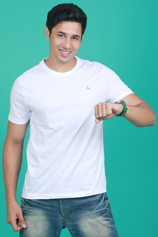 Men's White OE  Round Neck T-shirt with Logo