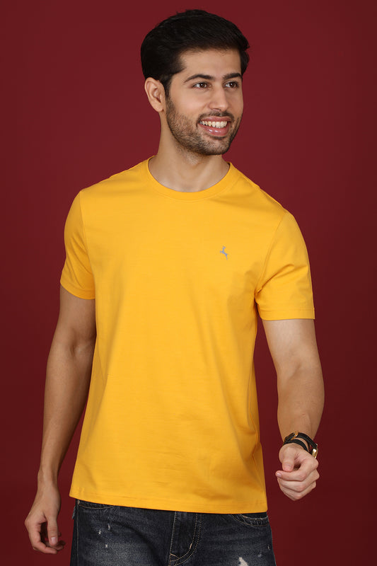 Men's Amber Lycra Single Jersey Round Neck T-shirt with Logo