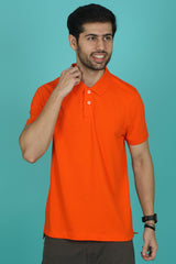 Men's Orange Enzyme Wash Pique Polo T-shirt