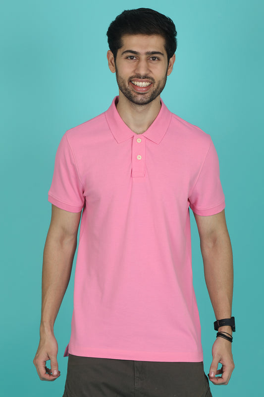 Men's Pink Enzyme Wash Pique Polo T-shirt