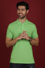 Men's Light Green Enzyme Wash Pique Polo T-shirt