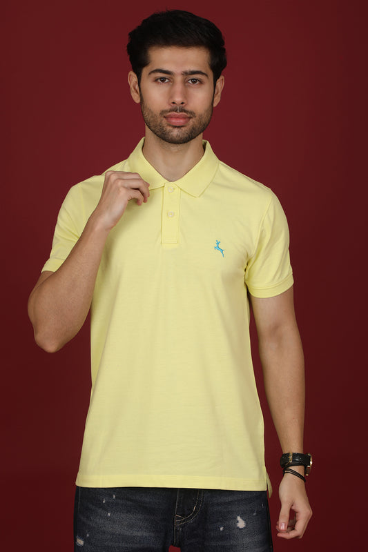 Men's Light Yellow core pique polo t-shirt with logo