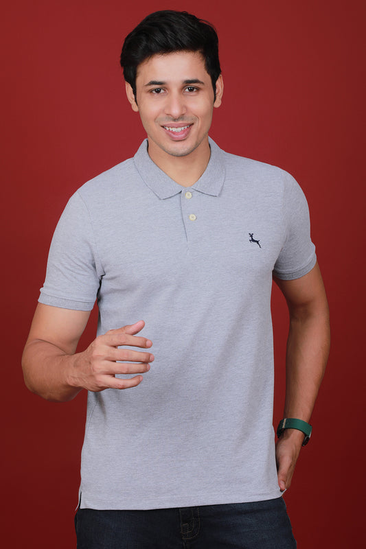 Men's Grey Lycra Pique Polo T-shirt