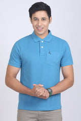 Men's  Teal Core Pique Polo Embroidery T-shirt with Pocket