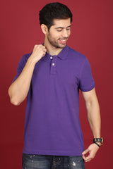 Men's Purple Enzyme Wash Pique Polo T-Shirt