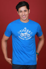 Men's Blue Printed Single Jersey Round Neck T-shirt