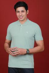 Men's Light Sage Green Lycra Pique Polo T-shirt