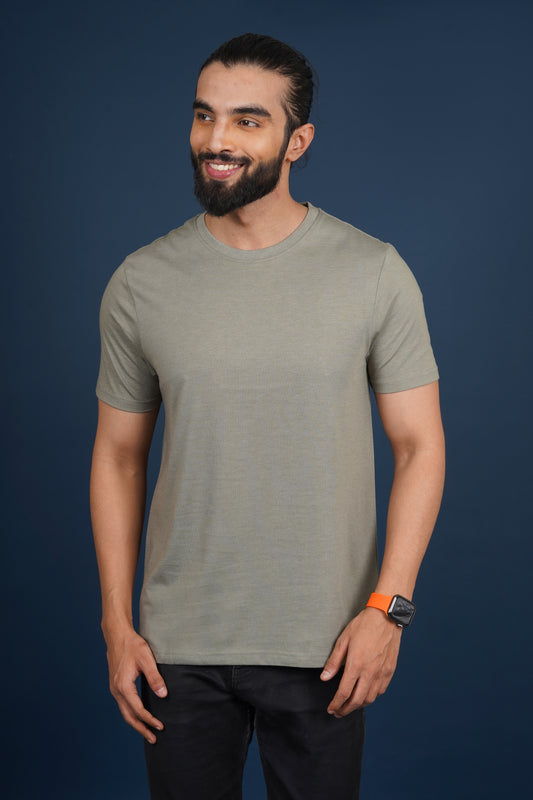 Men's olive melange round neck t-shirt