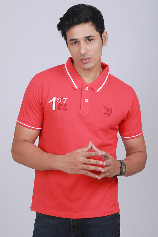 Men's Red Pique Polo Tipping Collar T-shirt