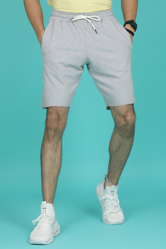 Men's Grey Melange Raw Edge Shorts