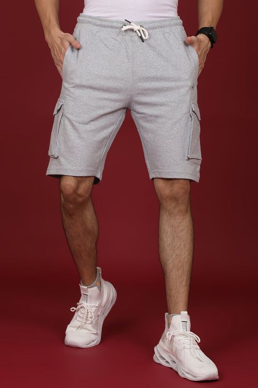 Men's Grey Melange Cargo Shorts with Logo