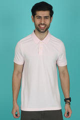 Men's Light Pink Enzyme Wash Pique Polo T-shirt