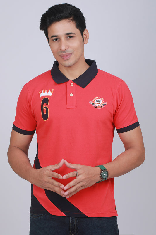 Men's Red Cut & Sew Pique Polo T-shirt