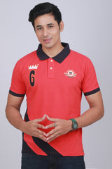 Men's Red Cut & Sew Pique Polo T-shirt